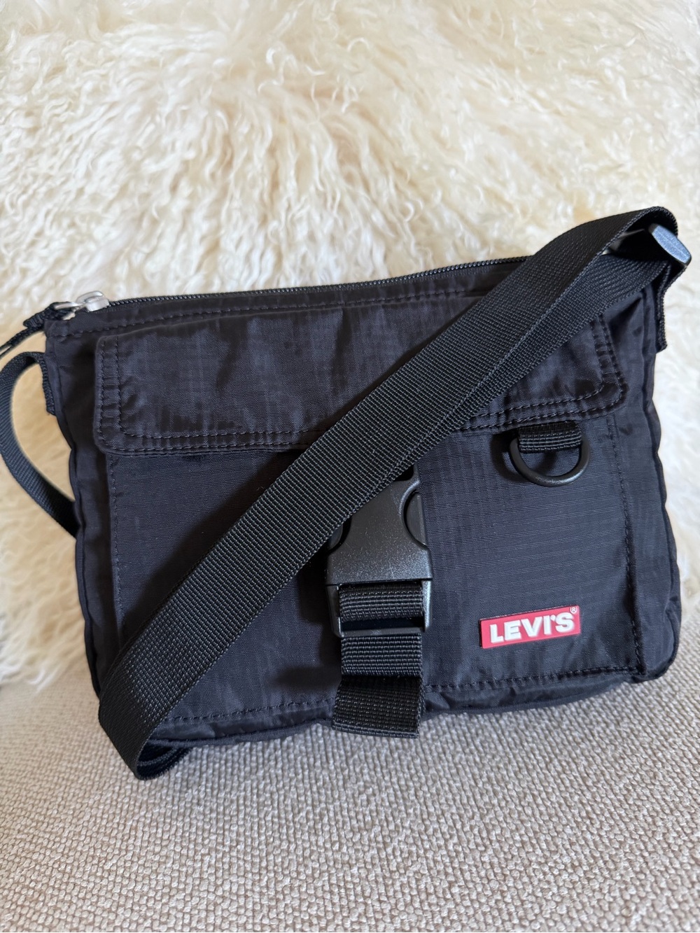 LEVI’S Crossbody Bag with Red Logo Black Compact Adjustable strap